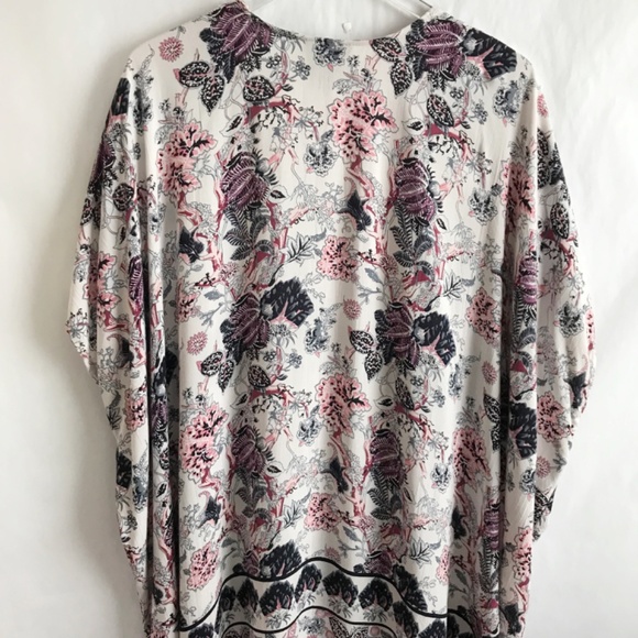 Angie Floral Print Longline Kimono L Lightweight Flowy Open Front Boho Hippie - Picture 4 of 7